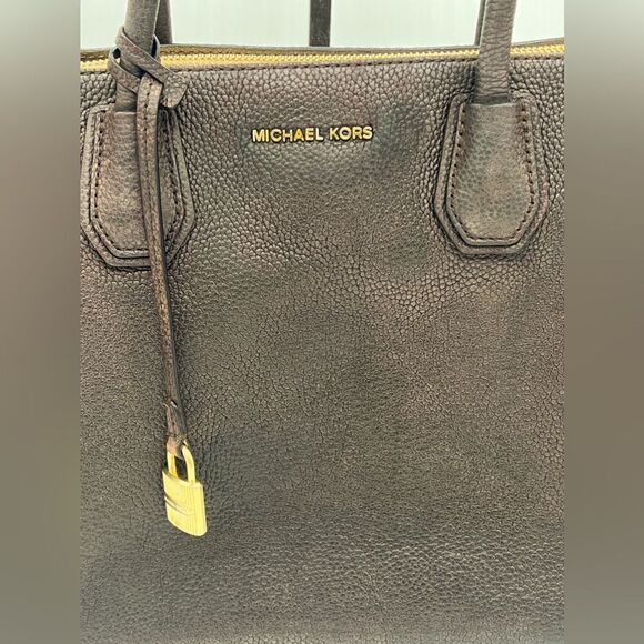 Michael Kors Pebbled Leather Mercer Handbag, Dyed Chocolate Brown - Picture 5 of 13